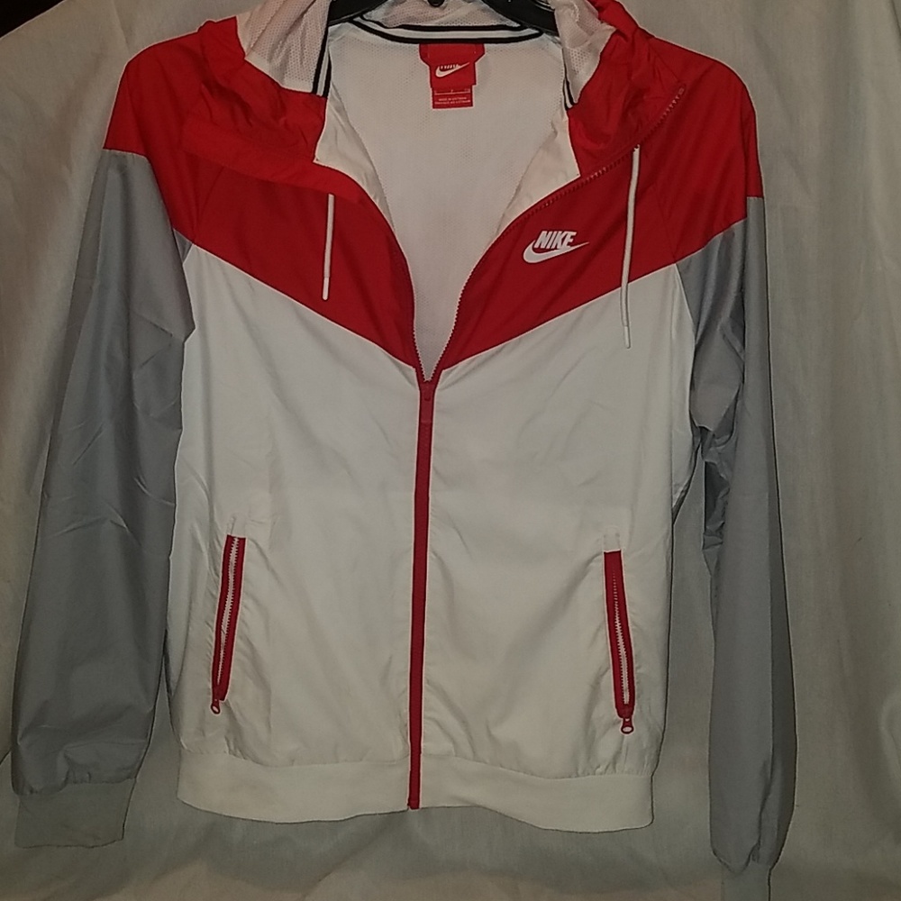 Men's Red, White, Gray Hooded Nike Windbreaker